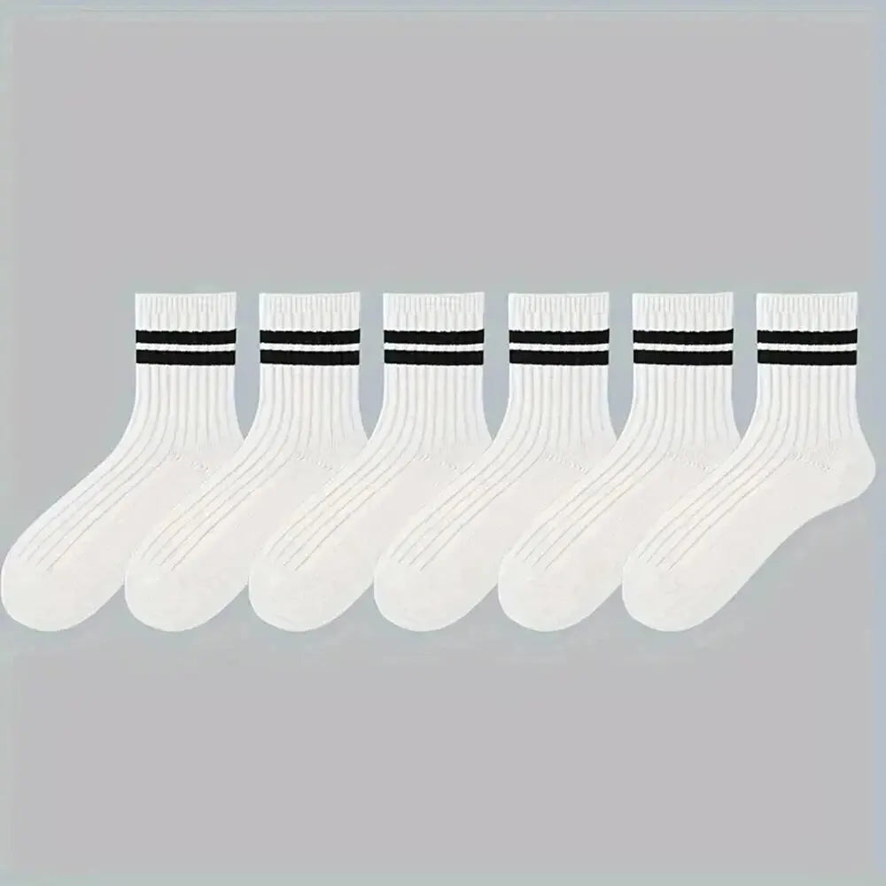 2026 Summer Mens Socks Spring Autumn Simple Casual Black White Striped Breathable Mid Tube High Quality Round Neck Socks