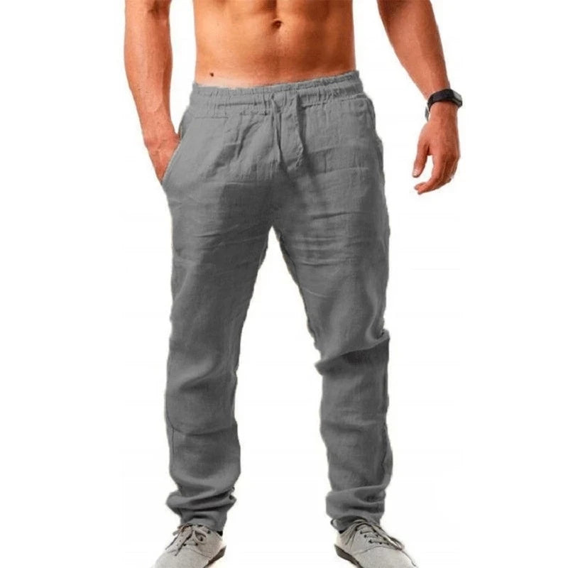 2025 summer men's cotton and linen oversized wide leg pants, men's artistic style elastic waist solid color casual loose pants