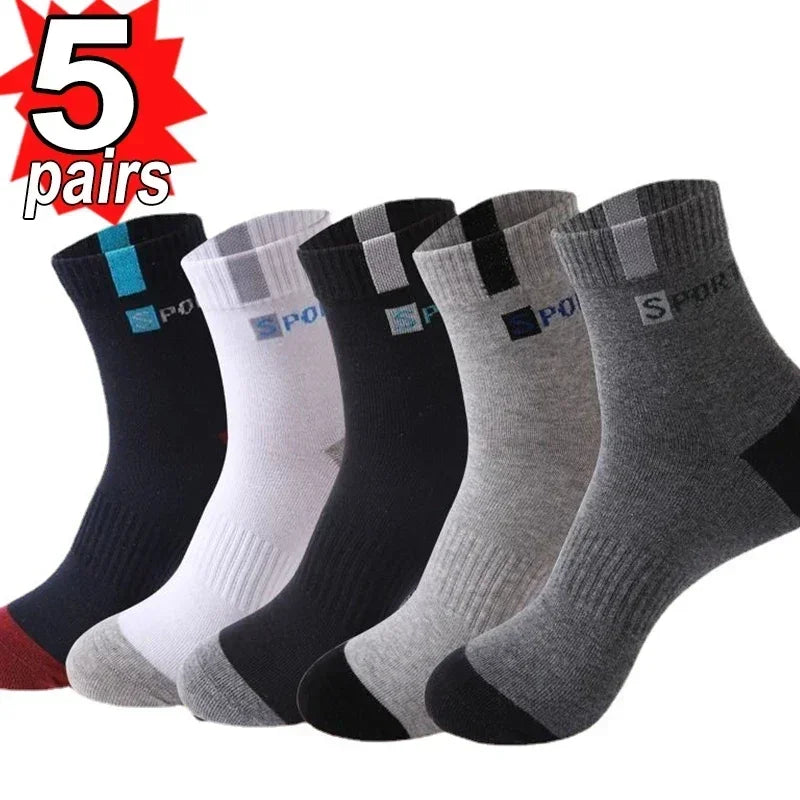 2026 New 5/10 Pairs Men's Sports Crew Socks Breathable Moisture Wicking Anti-Odor Basketball Running Socks