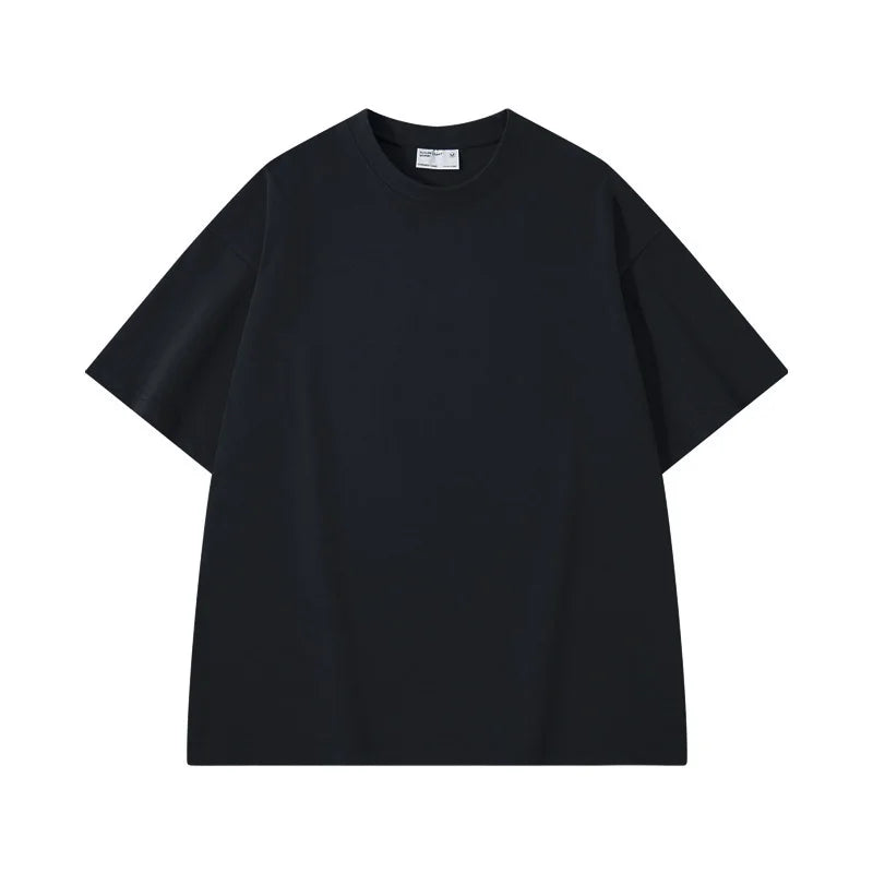 100% Pure Cotton T-Shirt With Round Neck Shoulder Design For Both Men Women Summer Solid Color Short Sleeved Casual Loose Fit