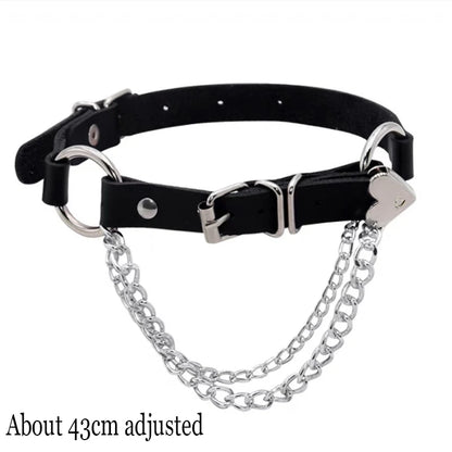 Woman Black Punk Choker Collar Necklace Sexy PU Leather Heart Lock Key Spike Chocker Gothic Cosplay Accessories Party Jewelry
