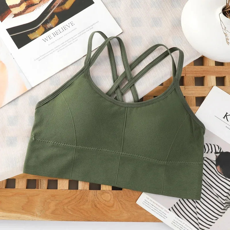 Sexy women Tops back cross strap tank top push up running sports bra breathable soft fitness beauty solid color yoga bra