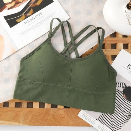 Sexy women Tops back cross strap tank top push up running sports bra breathable soft fitness beauty solid color yoga bra