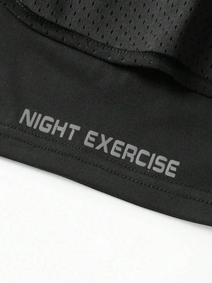 Black Breathable Tank Top And Shorts Set For Night Exercise Running Hiking
