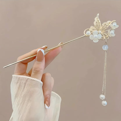 1/6pcs Elegant Chinese Style Tassel Hair Stick Traditional Floral Design Hairstyle Accessory Women Jewelry Hairpin Hairneedle