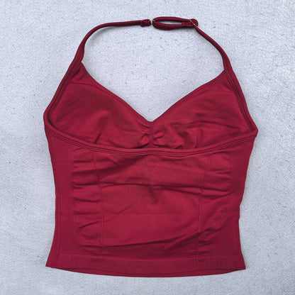 Adjustable Sports Strappy Top Women Backless Gym Top Built in Bra Yoga Clothing Sleeveless Shirts Workout Outfits Tank Top