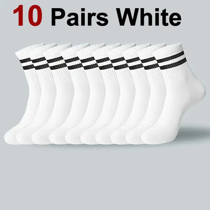 5/10/20 Pairs Neutral Solid Color Round Neck Socks Spring Summer Sweat Absorbing Breathable Comfortable All-season Sports Socks