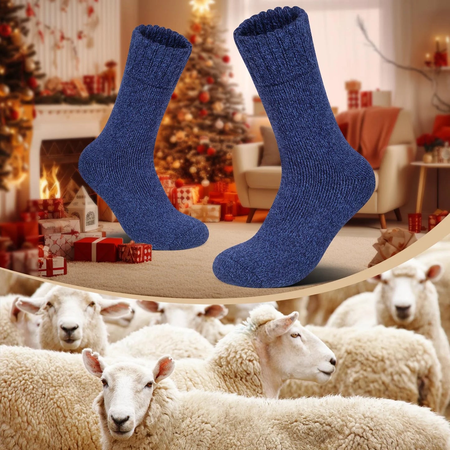 3 Pairs Men’s Winter Thick Wool Socks, Warm Thermal Work Socks for Cold Weather, Size 39–44
