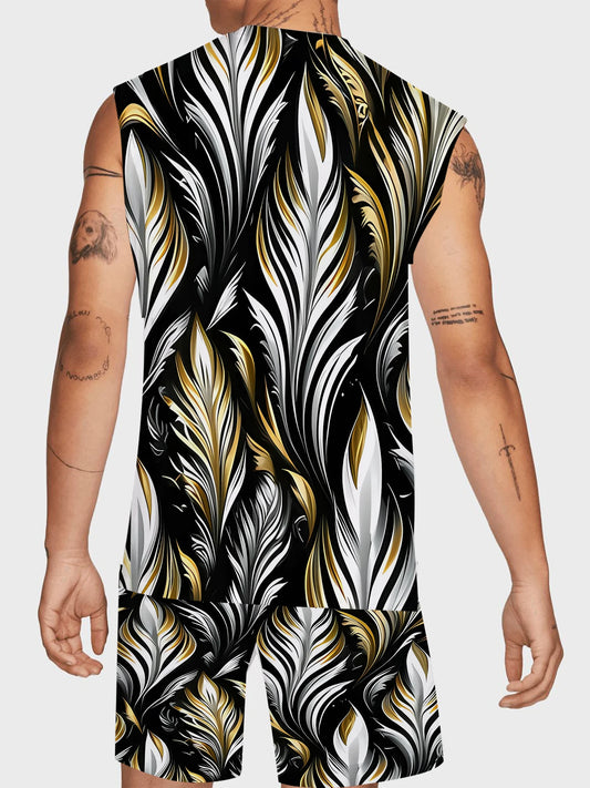 Men's Solid Color Tank Top and Shorts Set Comfortable Polyester Lounge Set Casual Streetwear True to Size