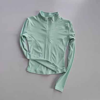 Outdoor Sports Long Sleeved Women Slim Yoga Clothes Quick Dry Zipper Cardigan Stand Up Collar Jacket Running Fitness Jacket Top