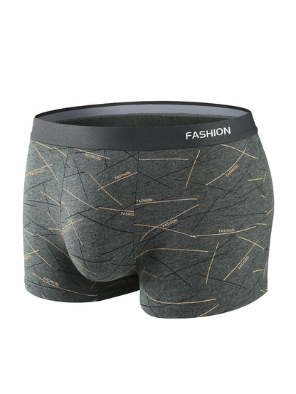 4pcs men's underwear, comfortable, soft and fashionable daily line print intimate boxer briefs, sporty and breathable boxers