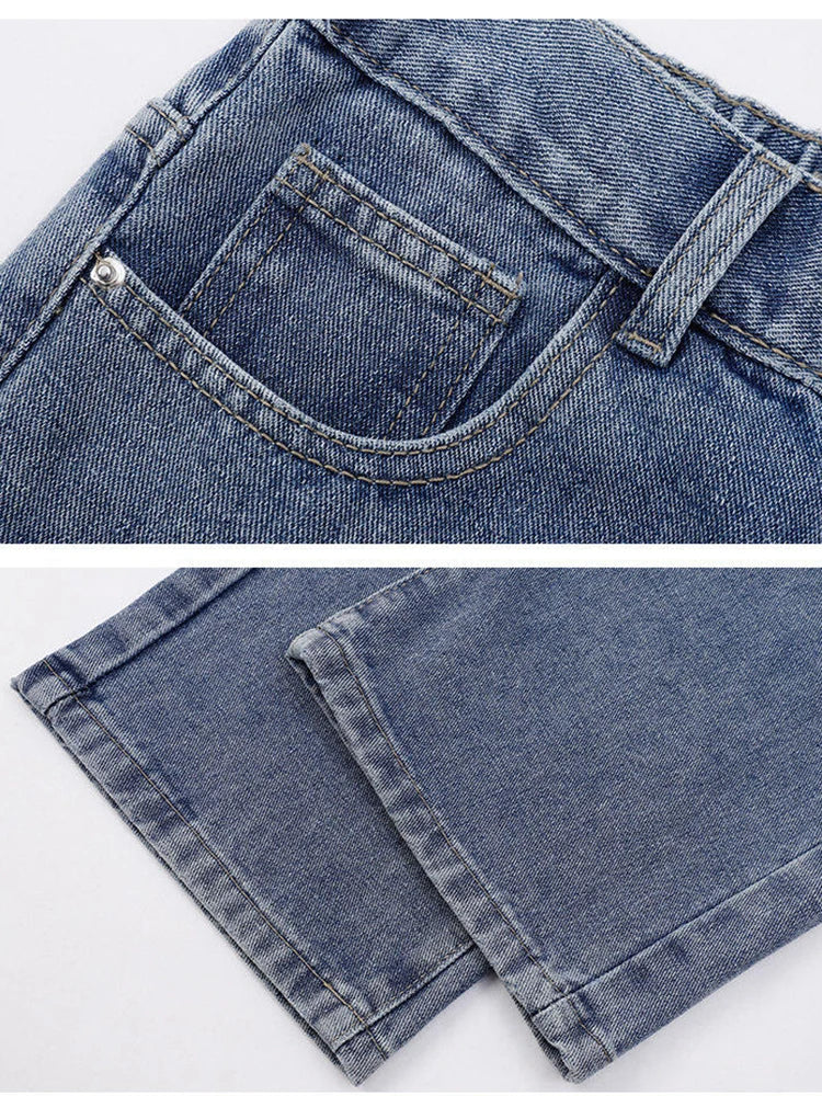 2026 New Korean Men's Casual Long Jeans Classic Man Straight Denim Wide-leg Pants Solid Color Light Blue Grey Black