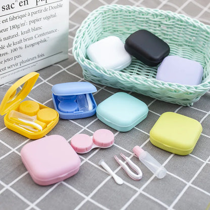 1pcs Mini Square Contact Lens Case with Mirror for Women Colorful Lens Box Eye Container Lovely Travel Kits