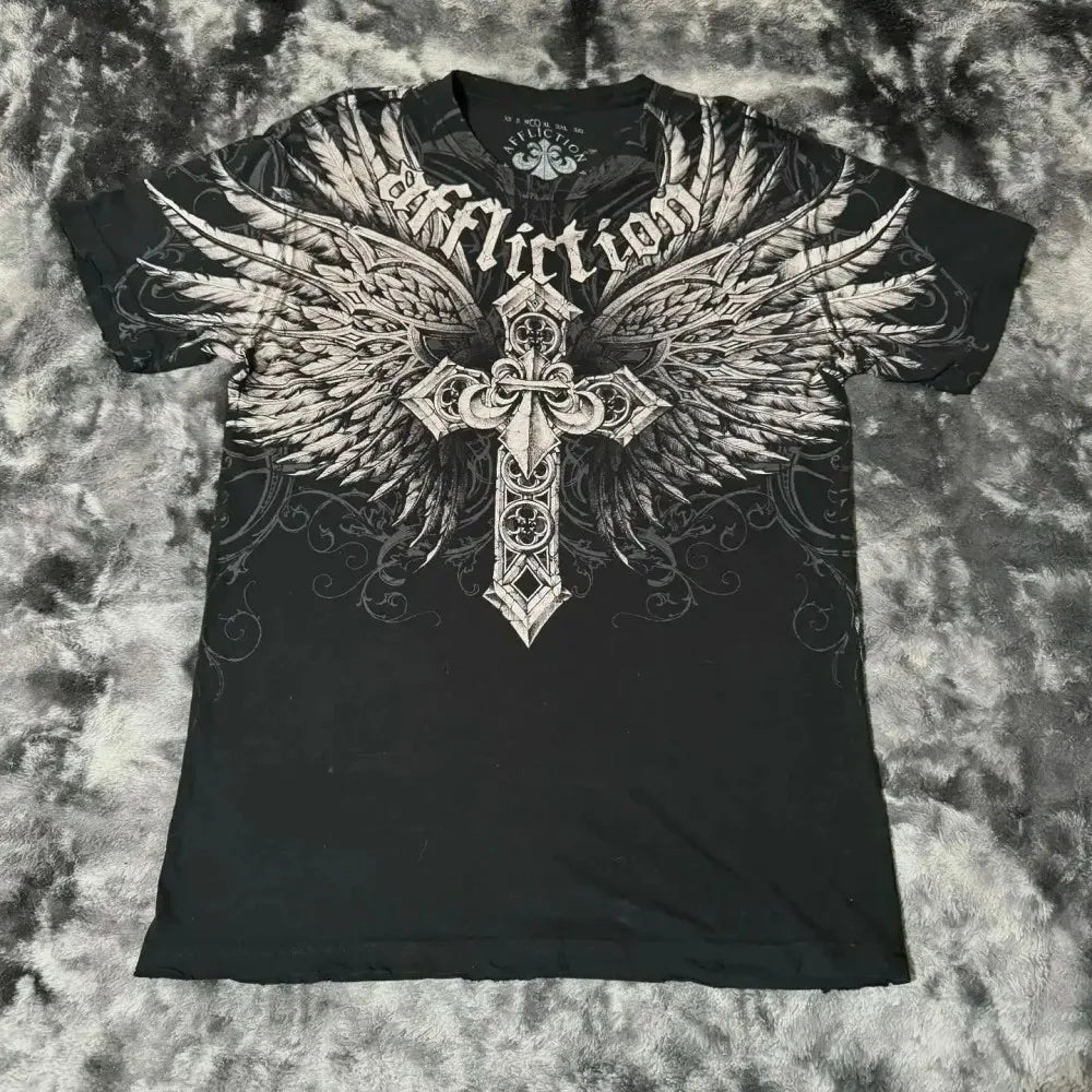 Summer Men's Breathable Round Neck T-shirt Y2K Retro Clothing Punk Hip Hop Pattern Printed Outdoor Fashion Top