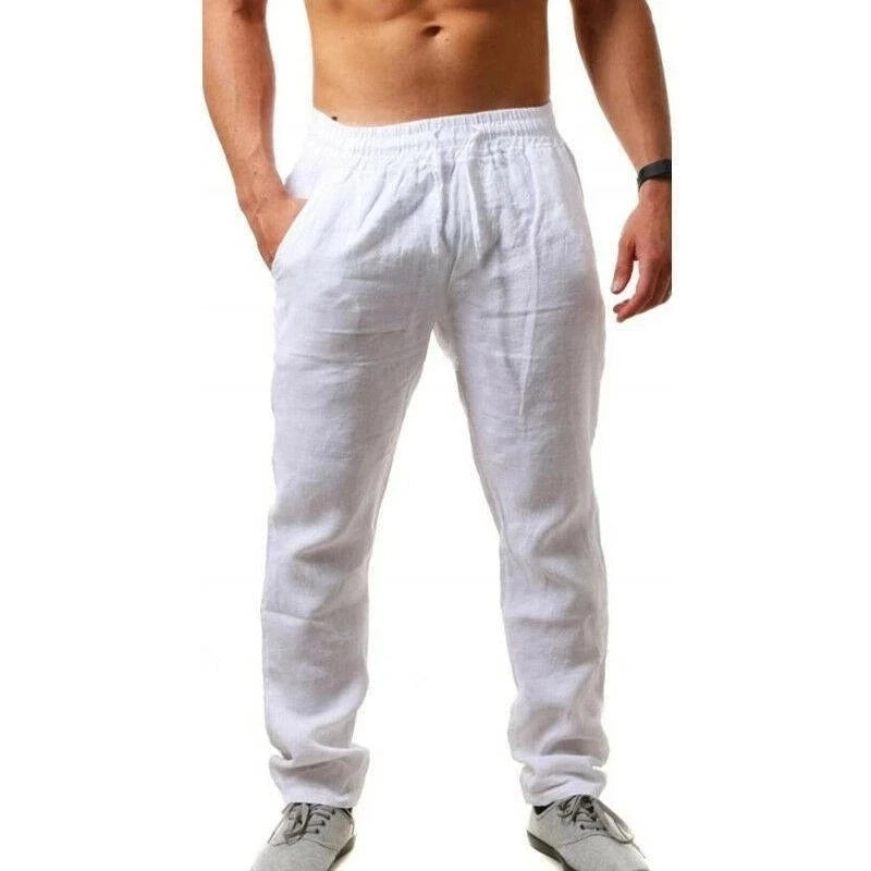 2025 summer men's cotton and linen oversized wide leg pants, men's artistic style elastic waist solid color casual loose pants