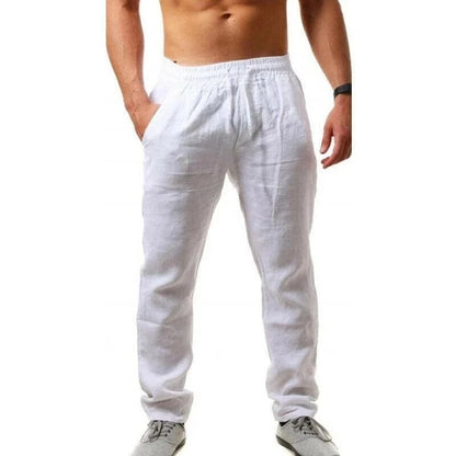 2025 summer men's cotton and linen oversized wide leg pants, men's artistic style elastic waist solid color casual loose pants