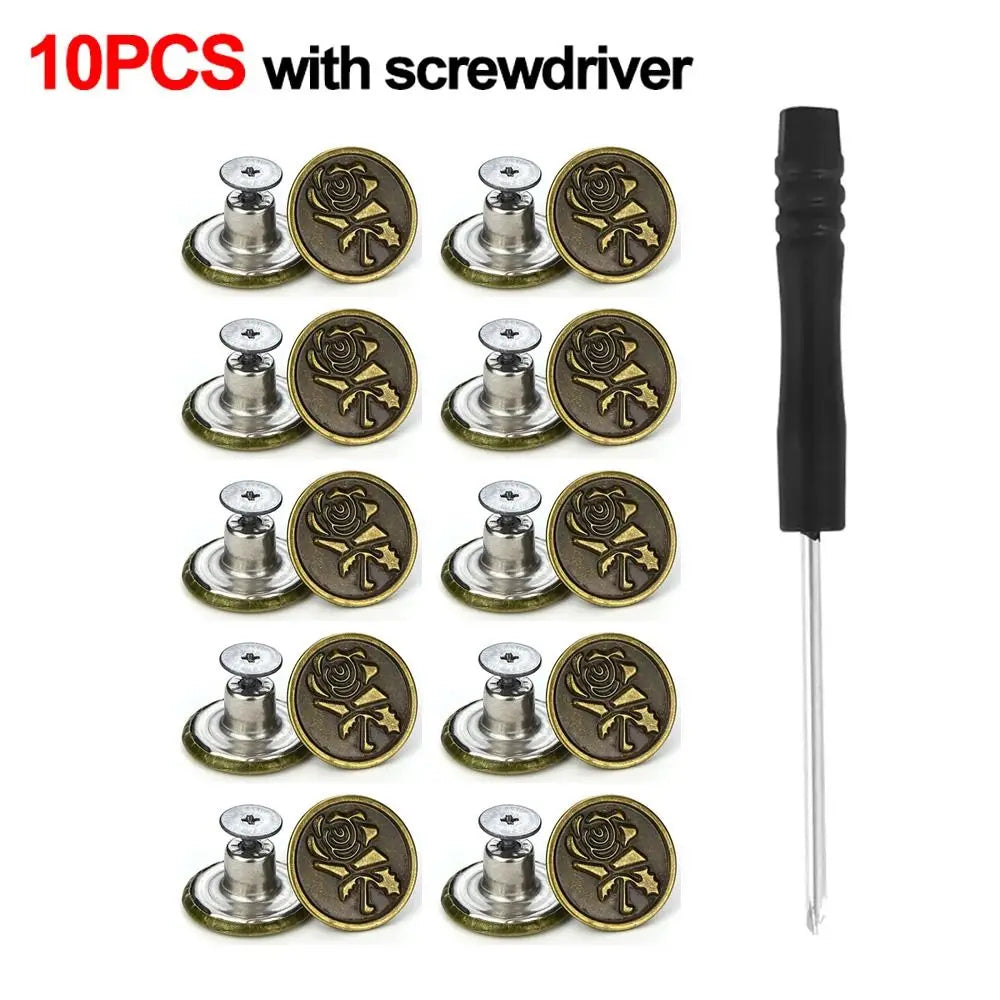 10Pcs/pack 17mm Nail Free Adjustable Waist Extenders Buttons Jeans Waist Buttons Detachable Clothing Pants Waist Buckle