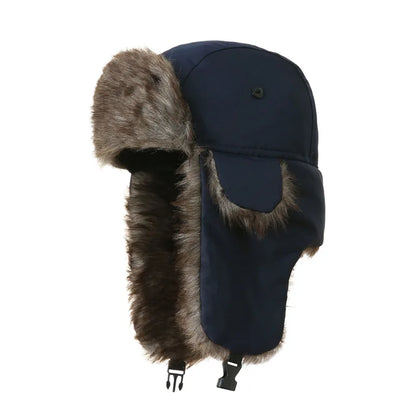 Winter Russian Ushanka Hat Mens Military Style Pilot Cap with Ear Muffs Windproof Cold Weather Army Aviator Fur Patrol Hat