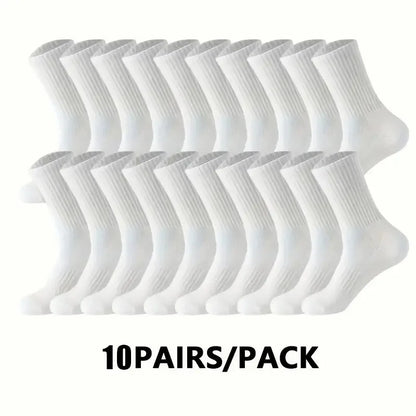 5/10/20 Pairs Neutral Solid Color Round Neck Socks Spring Summer Sweat Absorbing Breathable Comfortable All-season Sports Socks