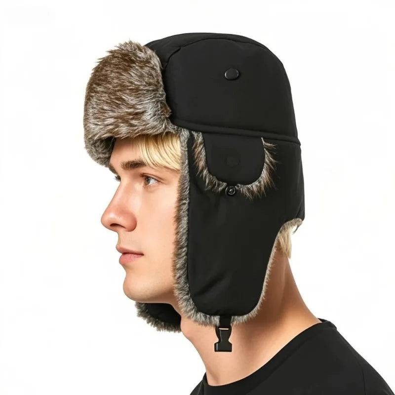 Winter Russian Ushanka Hat Mens Military Style Pilot Cap with Ear Muffs Windproof Cold Weather Army Aviator Fur Patrol Hat