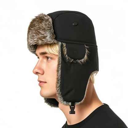 Winter Russian Ushanka Hat Mens Military Style Pilot Cap with Ear Muffs Windproof Cold Weather Army Aviator Fur Patrol Hat