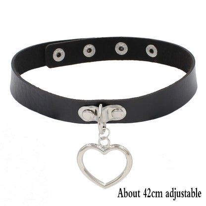 Woman Black Punk Choker Collar Necklace Sexy PU Leather Heart Lock Key Spike Chocker Gothic Cosplay Accessories Party Jewelry