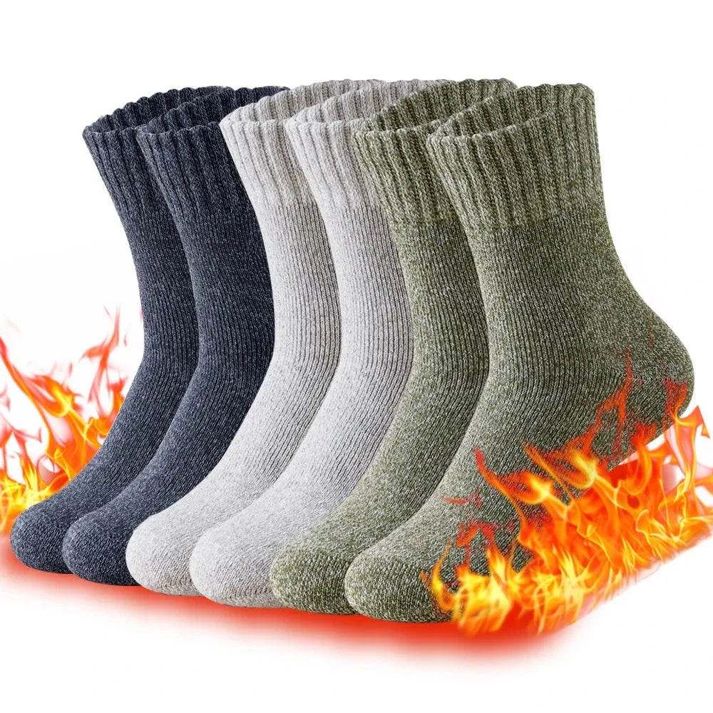 3 Pairs Men’s Winter Thick Wool Socks, Warm Thermal Work Socks for Cold Weather, Size 39–44