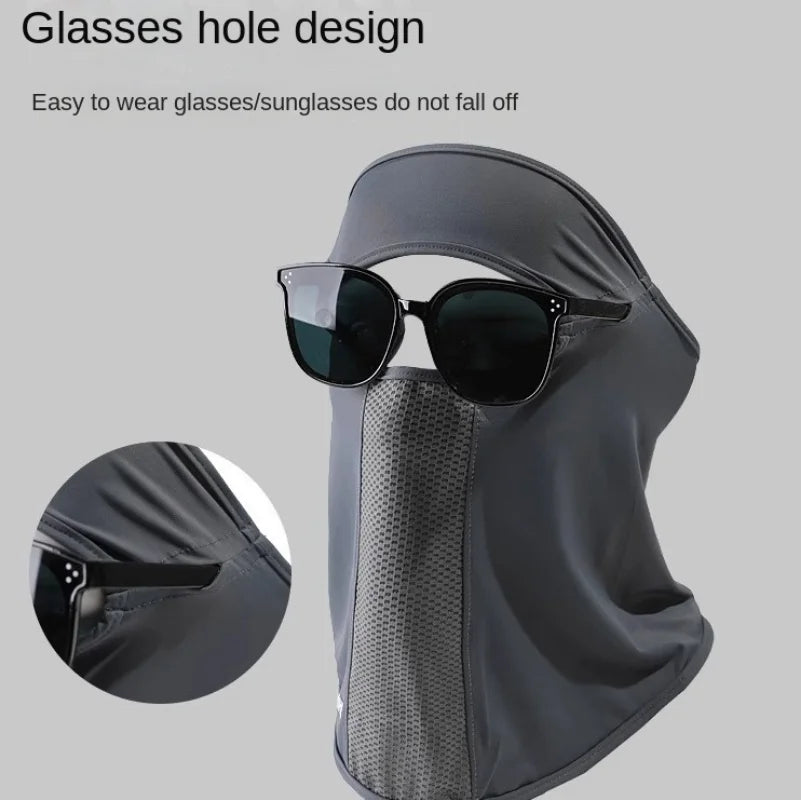 Facial Gini Summer Sports Ear Cord Scarves Mask Neck Protection Anti-UV Ice Silk Sunscreen Mask Face Veil with Eyeglass Hole