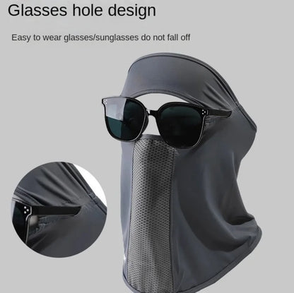Facial Gini Summer Sports Ear Cord Scarves Mask Neck Protection Anti-UV Ice Silk Sunscreen Mask Face Veil with Eyeglass Hole