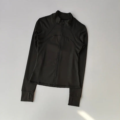 Outdoor Sports Long Sleeved Women Slim Yoga Clothes Quick Dry Zipper Cardigan Stand Up Collar Jacket Running Fitness Jacket Top