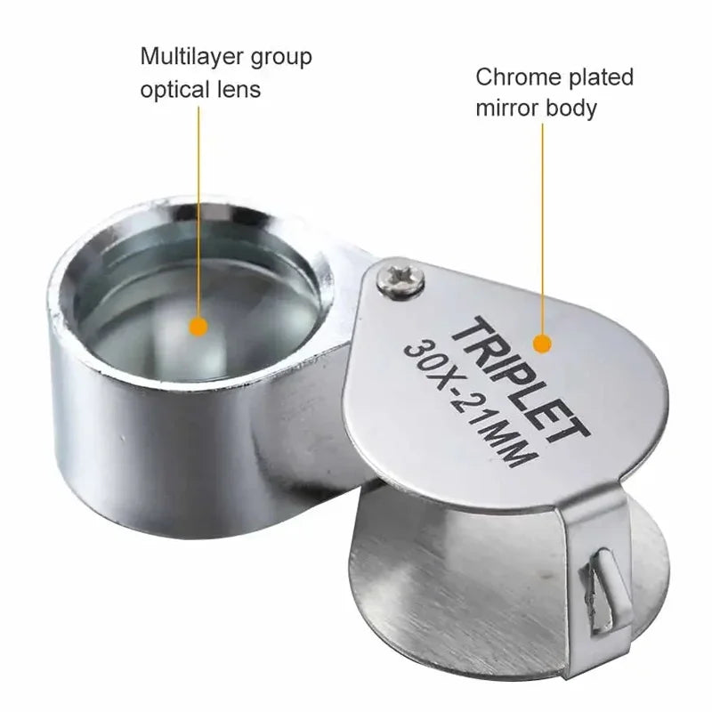 Professional 10-30X Handheld Jewelry Magnifier – Foldable Pocket Loupe with Triplet Lens for Diamond, Reading & Precision Work