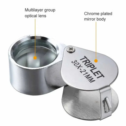 Professional 10-30X Handheld Jewelry Magnifier – Foldable Pocket Loupe with Triplet Lens for Diamond, Reading & Precision Work