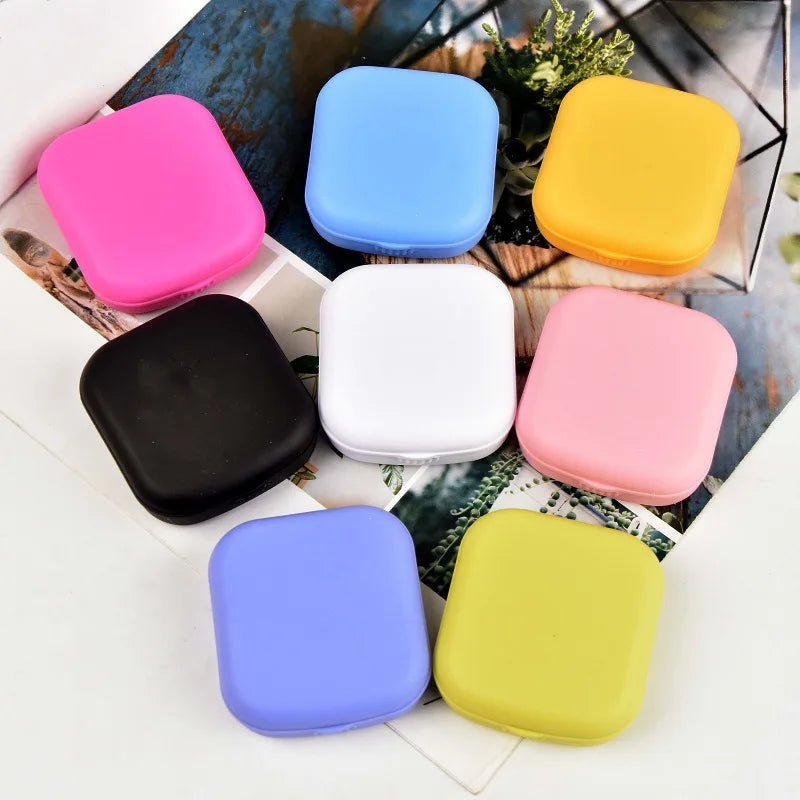 1pcs Mini Square Contact Lens Case with Mirror for Women Colorful Lens Box Eye Container Lovely Travel Kits