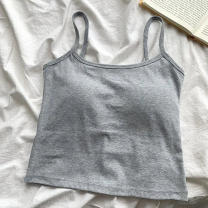 Tank Top Simple Spaghetti Straps Camisole Cotton Korean Style Chest Pad Camisole Solid Color Bottoming Shirt Sling Vest Women