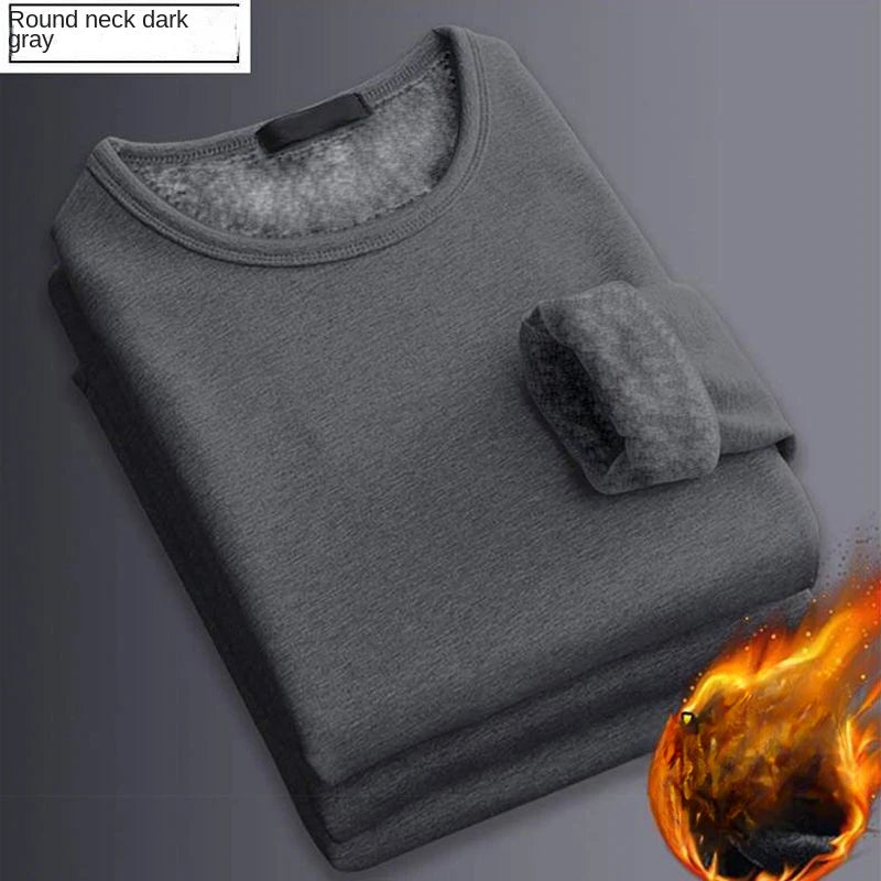 Winter Men's Thickening Velvet Warm Tops Men's Winter Long-sleeved Thermal Underwer Male Round Neck Fashion T-shirt M-5XL