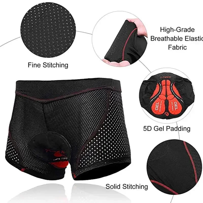 X-TIGER Men's Cycling Underwear Shorts 5D Cushion Race Athletic Shorts Casual Pants Mountain Bike Road Bike Cycling Shorts