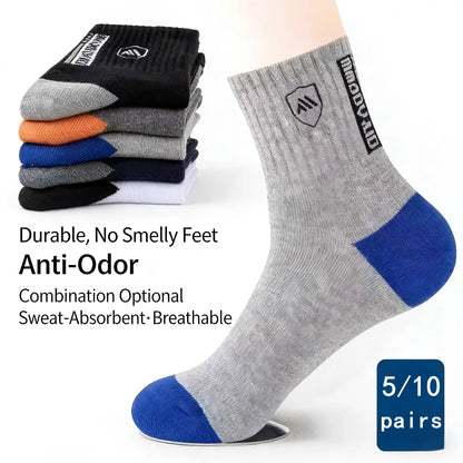 2026 New 5/10 Pairs Men's Sports Crew Socks Breathable Moisture Wicking Anti-Odor Basketball Running Socks