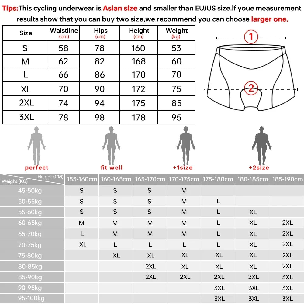 X-TIGER Men's Cycling Underwear Shorts 5D Cushion Race Athletic Shorts Casual Pants Mountain Bike Road Bike Cycling Shorts
