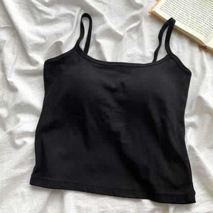 Tank Top Simple Spaghetti Straps Camisole Cotton Korean Style Chest Pad Camisole Solid Color Bottoming Shirt Sling Vest Women
