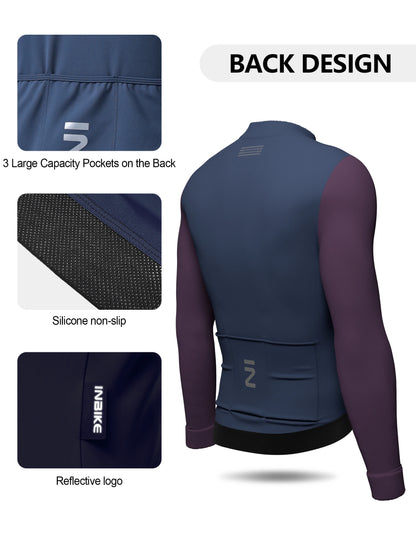 INBIKE Winter Cycling Clothing for Men Fleece Cycling Sets Long Sleeve Jersey with Pockets Long Bicycle Bib Pants for Road Bikes
