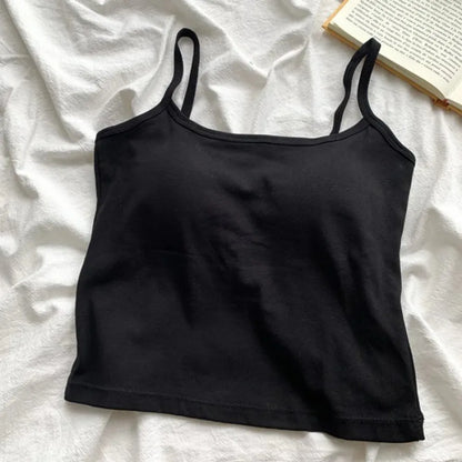 Tank Top Simple Spaghetti Straps Camisole Cotton Korean Style Chest Pad Camisole Solid Color Bottoming Shirt Sling Vest Women