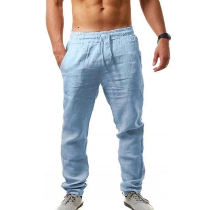 2025 summer men's cotton and linen oversized wide leg pants, men's artistic style elastic waist solid color casual loose pants