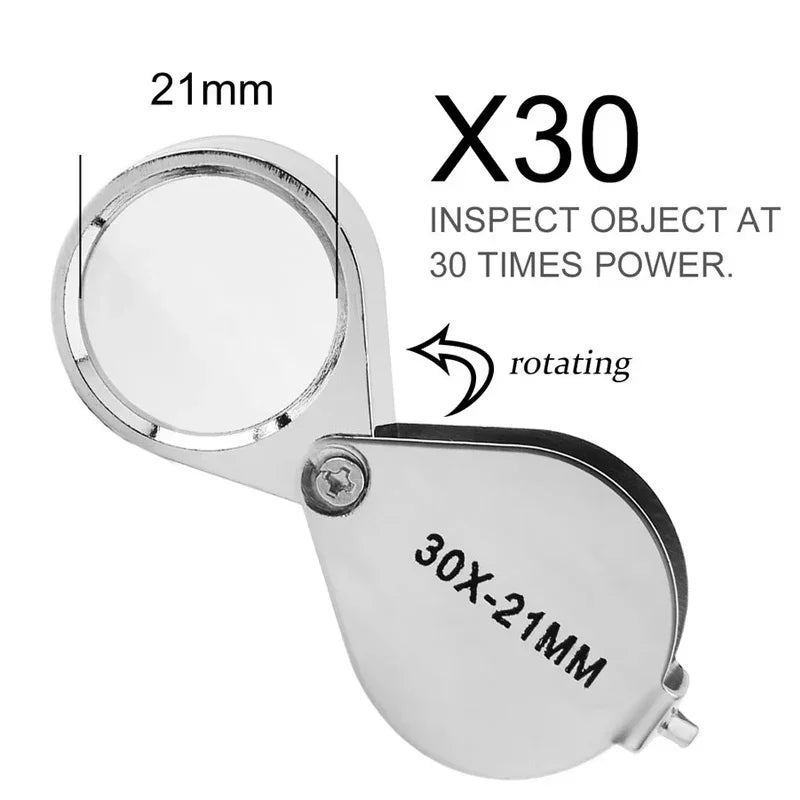 Professional 10-30X Handheld Jewelry Magnifier – Foldable Pocket Loupe with Triplet Lens for Diamond, Reading & Precision Work