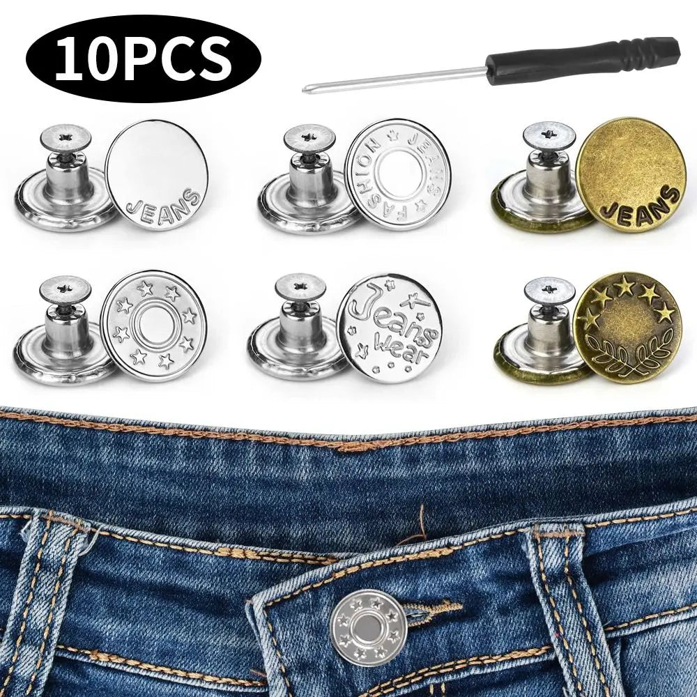 10Pcs/pack 17mm Nail Free Adjustable Waist Extenders Buttons Jeans Waist Buttons Detachable Clothing Pants Waist Buckle