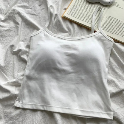 Tank Top Simple Spaghetti Straps Camisole Cotton Korean Style Chest Pad Camisole Solid Color Bottoming Shirt Sling Vest Women
