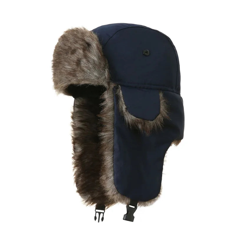 Winter Russian Ushanka Hat Mens Military Style Pilot Cap with Ear Muffs Windproof Cold Weather Army Aviator Fur Patrol Hat
