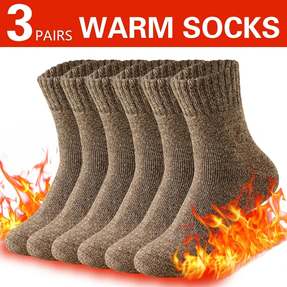 3 Pairs Men’s Winter Thick Wool Socks, Warm Thermal Work Socks for Cold Weather, Size 39–44