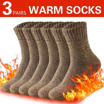 3 Pairs Men’s Winter Thick Wool Socks, Warm Thermal Work Socks for Cold Weather, Size 39–44