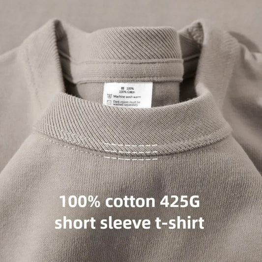 Heavy Wight 425 grams Men T Shirt Cotton Half Sleeve Brathable High Qaulity Round Neck Basic Tops Men Summer T-Shirt
