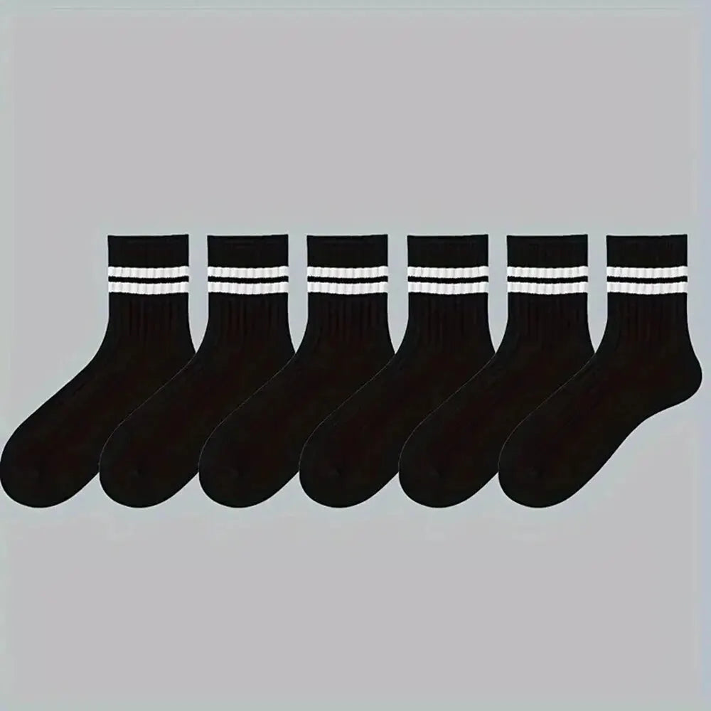2026 Summer Mens Socks Spring Autumn Simple Casual Black White Striped Breathable Mid Tube High Quality Round Neck Socks
